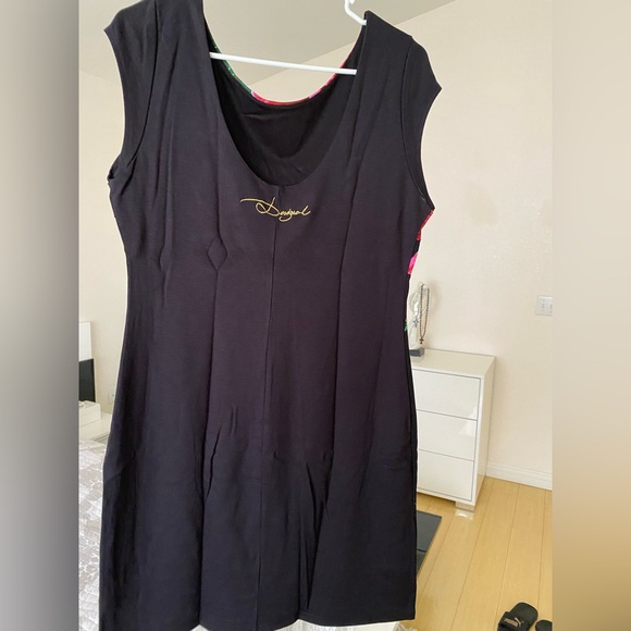 Desigual Black Mini Dress with Bold Red and Green Floral Design - Picture 2 of 3